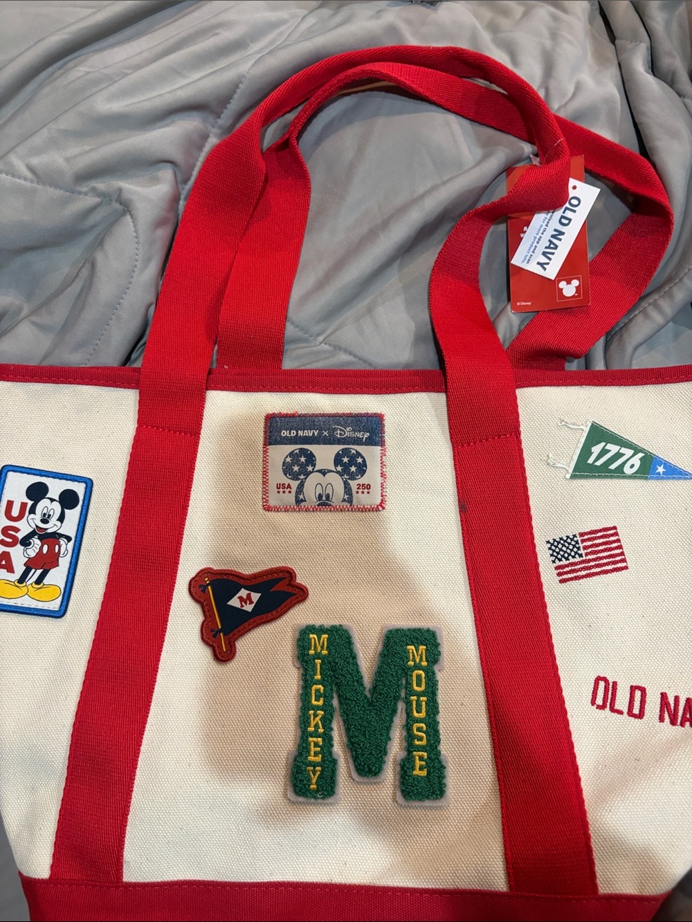 Old Navy Red & Cream Mickey Patch Canvas Tote
